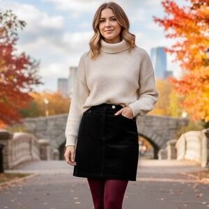 LOFT Vintage Y2K Black Corduroy A-Line Mini Skirt Size 4 100% Cotton Academia